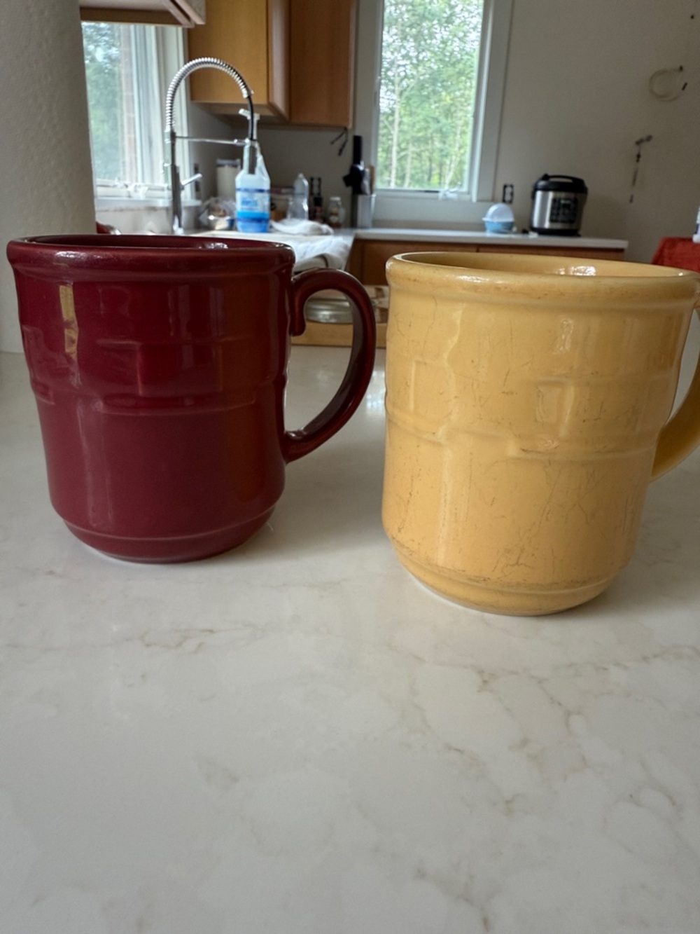 Ceramic Coffee Mugs Set - Maroon and Yellow